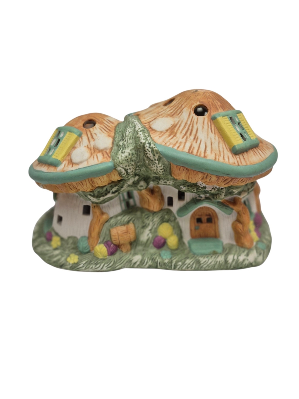 PARTYLITE Bisque Pastel Mushroom Village House Tealight Candle Holder Retired